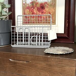 MAIL Organizer New + Acorn Trinket Dish Antique Set of 2 Silver Desk Organizer